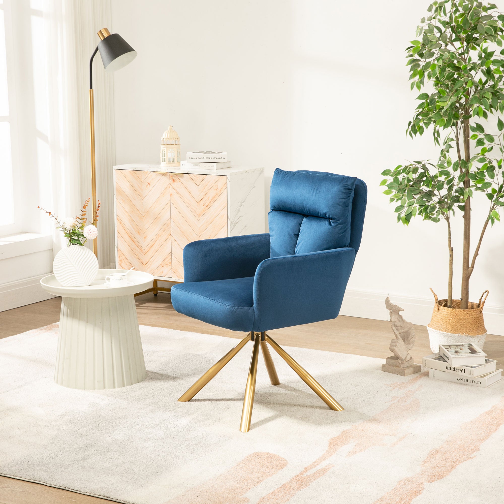 Dark Blue Velvet Contemporary High-Back Upholstered Swivel Accent Chair Dark Blue Velvet Contemporary High-Back Upholstered Swivel Accent Chair